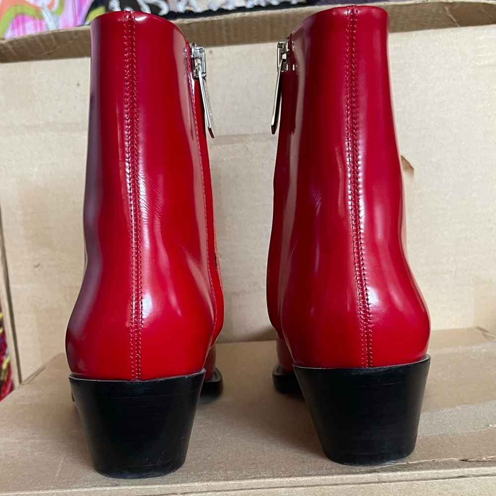 Calvin Klein 205W39NYC Tiesa Red Leather Ankle Boots sz 38 - Picture 5 of 9